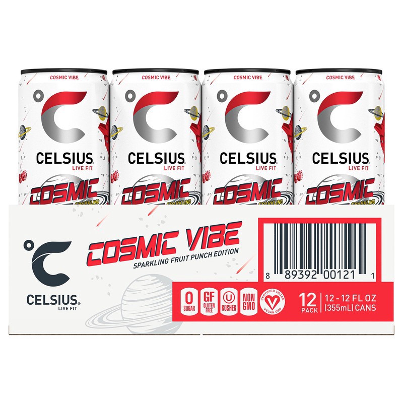 slide 1 of 1, CELSIUS Live Fit Cosmic Vibe Energy Drink Sparkling Fruit Punch 12 Fl Oz, 12 Count, 12 ct
