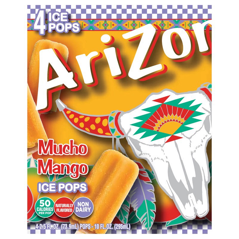 slide 1 of 6, AriZona Ice Pops Mucho Mango 4PK, 4 ct