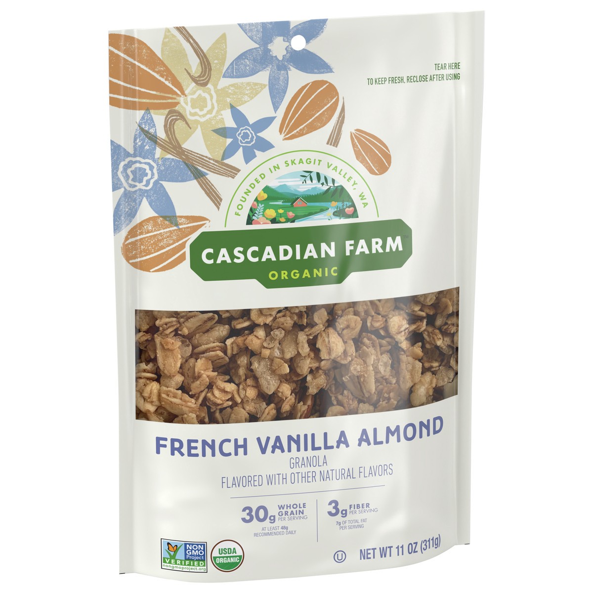 slide 8 of 9, Cascadian Farm Organic Granola, French Vanilla Almond Cereal, Resealable Pouch, 11 oz, 11 oz