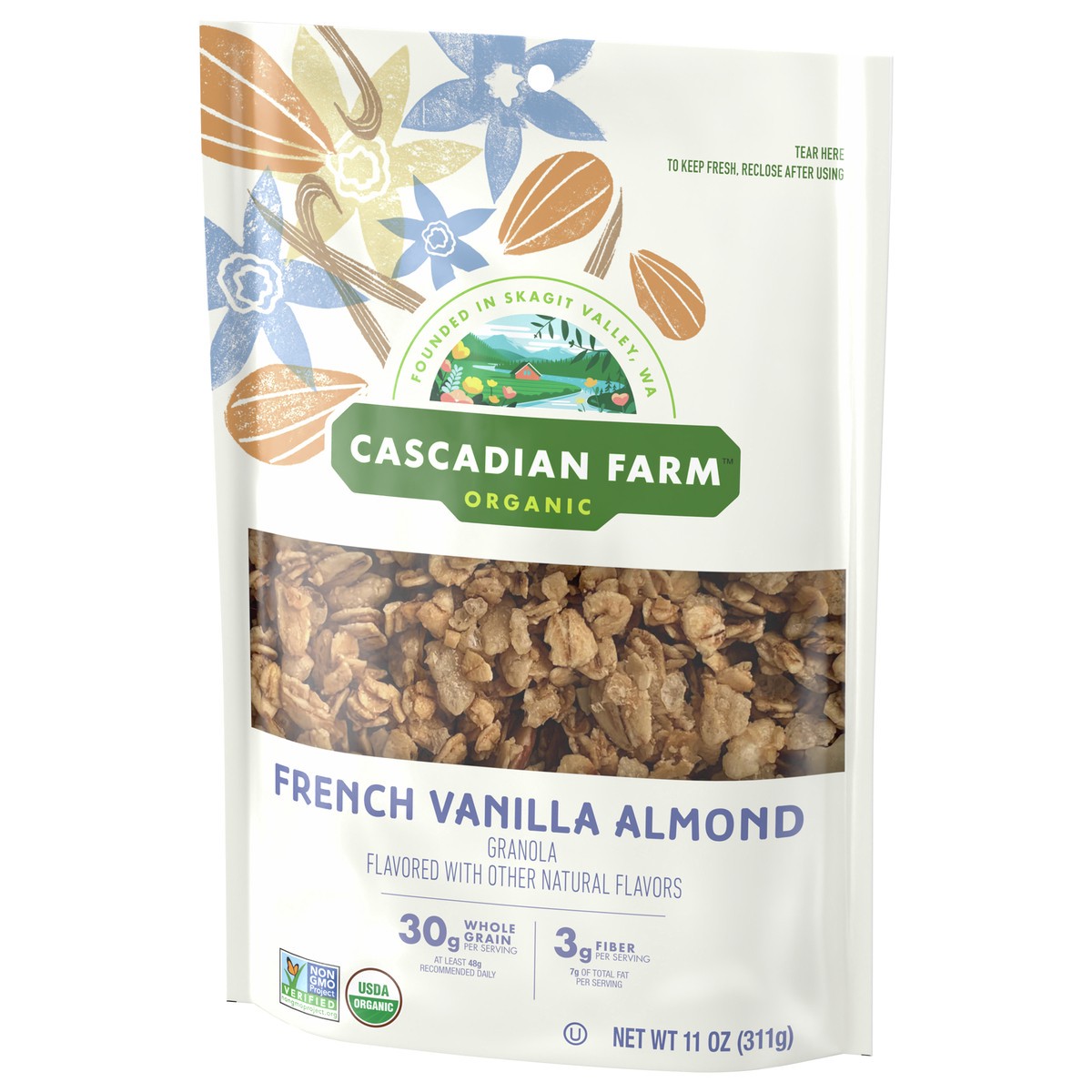 slide 3 of 9, Cascadian Farm Organic Granola, French Vanilla Almond Cereal, Resealable Pouch, 11 oz, 11 oz