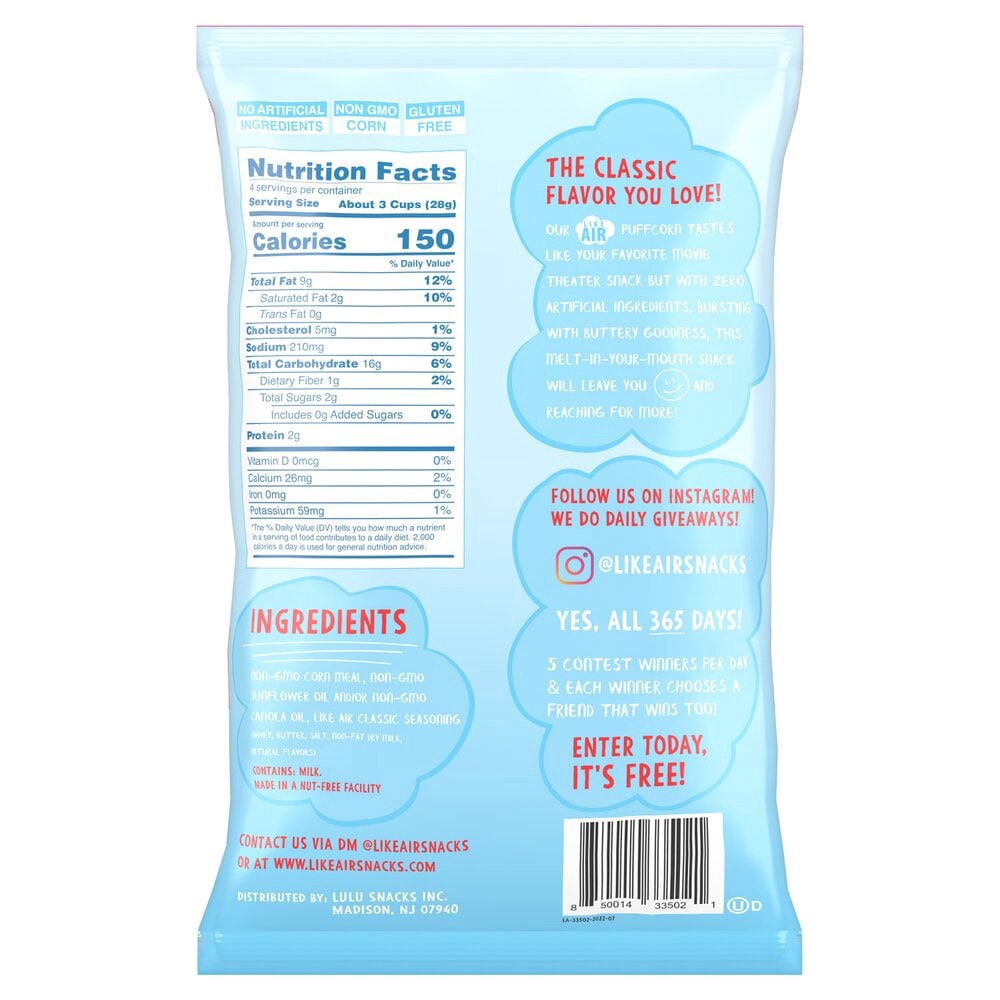 slide 2 of 2, Like Air Puffcorn, Classic 4oz, 4 oz