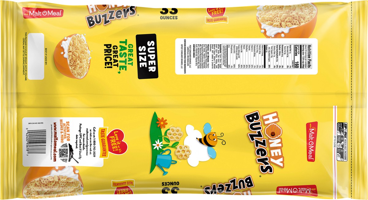 slide 5 of 7, Malt-O-Meal Honey Buzzers Breakfast Cereal, Super Sized Honey Cereal, 33 oz