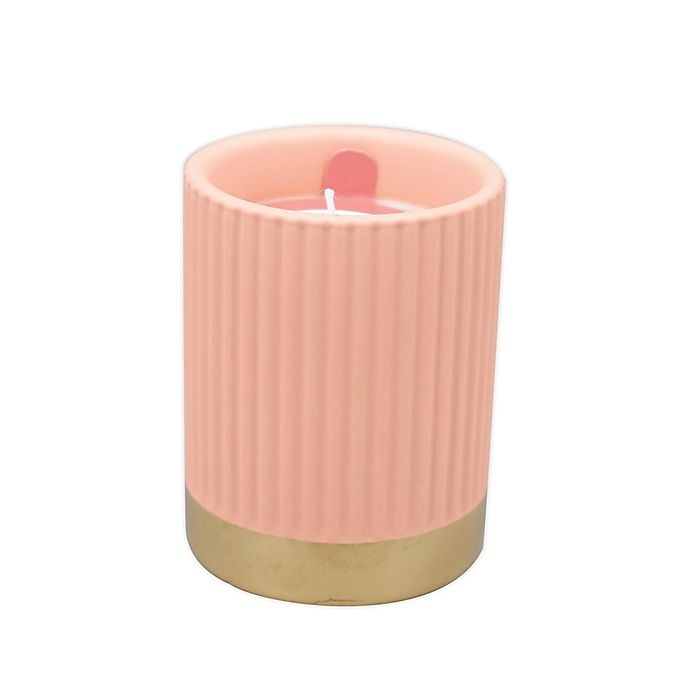 slide 1 of 1, O&O by Olivia & Oliver Tobacco Fluted Metallic Band Candle - Peach, 3 oz