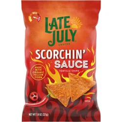 Late July Snacks Scorchin' Sauce Corn Tortilla Chips, 7.8 oz Bag