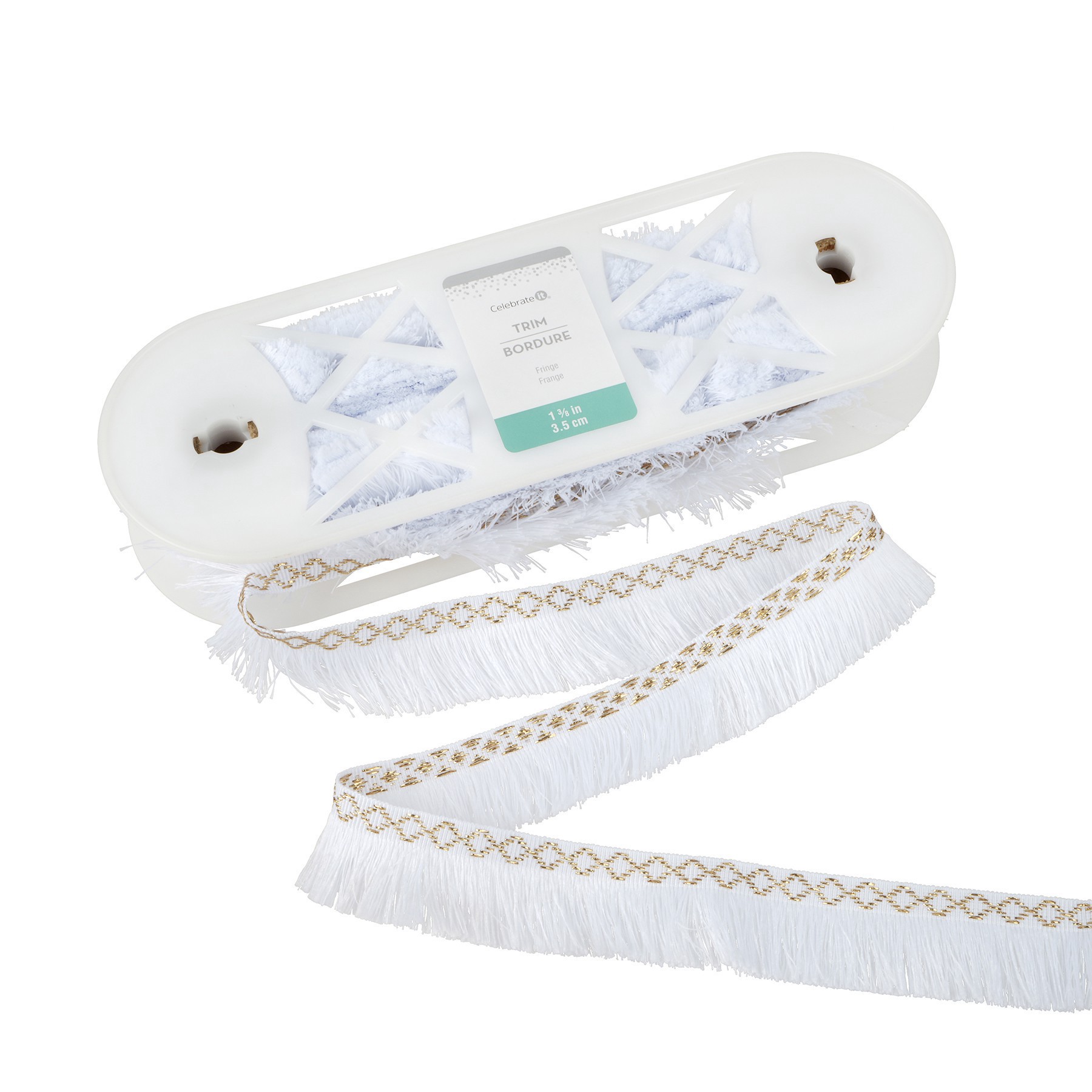 slide 3 of 3, 1.375" White & Gold Tassel Fringe Trim By Celebrate It, 