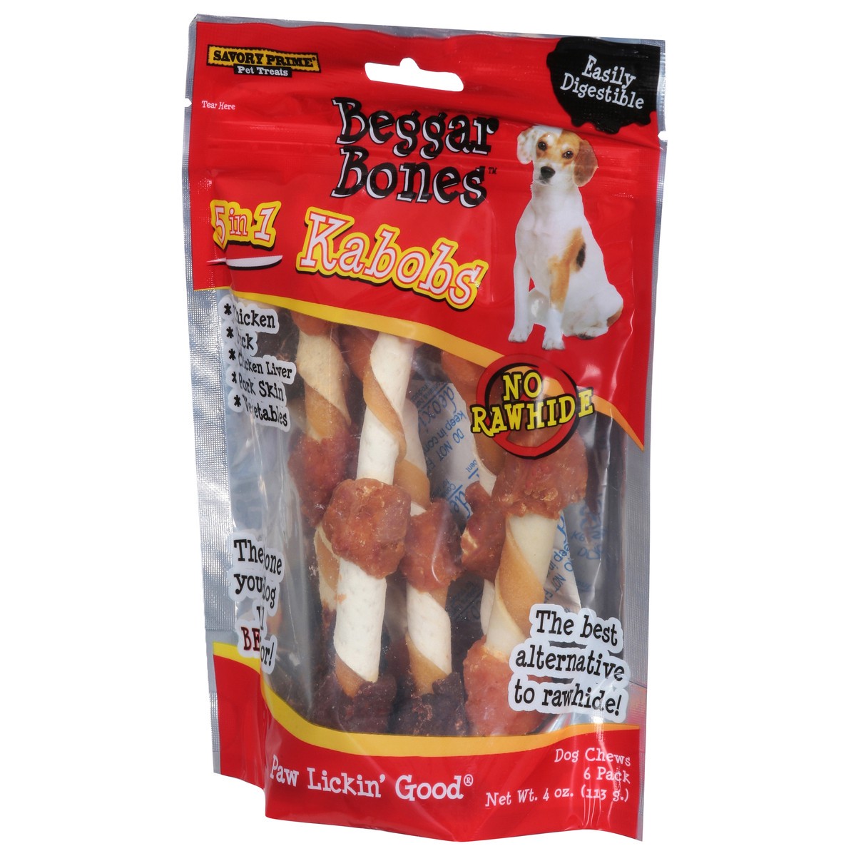 slide 16 of 16, Beggar Bones 5 in 1 Kabobs Dog Chews 6 ea, 6 ct