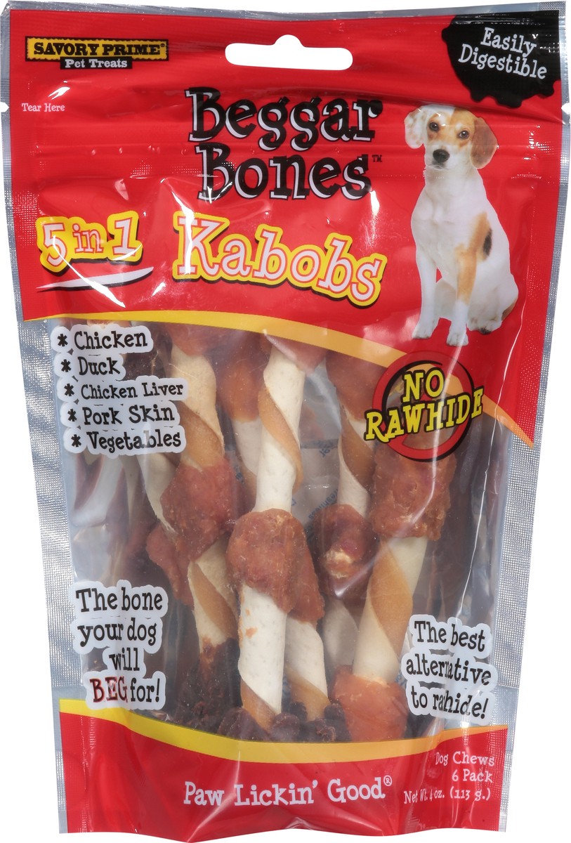slide 9 of 16, Beggar Bones 5 in 1 Kabobs Dog Chews 6 ea, 6 ct