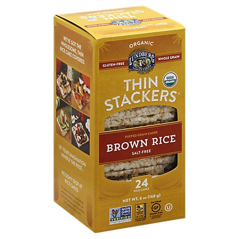 slide 1 of 1, Lundberg Thin Stackers Cakes Rice Organic Brown Rice Salt-Free, 24 ct