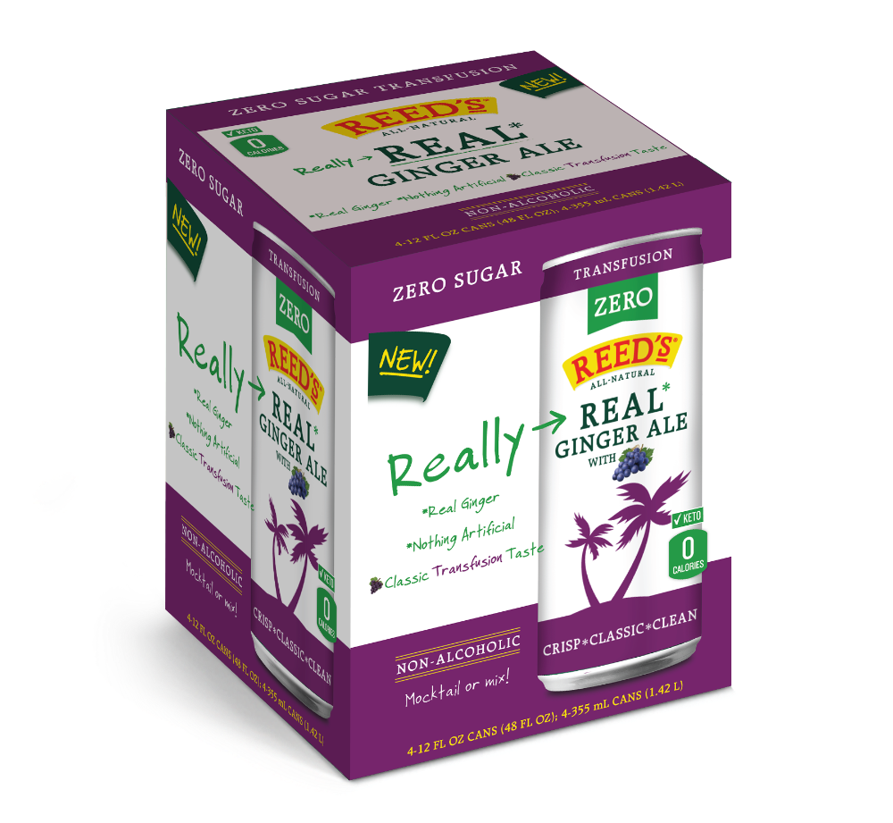 slide 1 of 1, Reed's Zero Sugar Transfusion, Real Ginger Ale With A Hint Of Grape - 12 fl oz, 1 ct