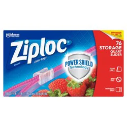 Ziploc Brand Storage Slider Quart Bags, Power Shield™ Technology, Expandable Bottom, 76 count