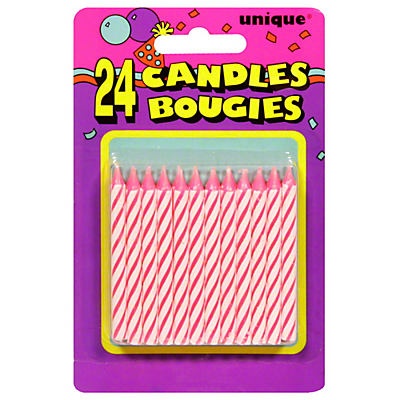slide 1 of 1, Unique Industries Pink Stripe Candles, 24 ct