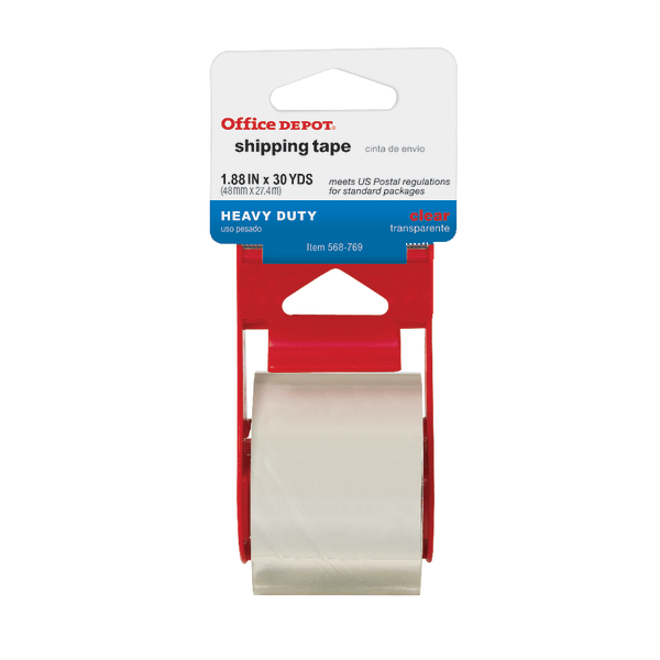 slide 1 of 2, Office Depot Brand Heavy-Duty Shipping Tape With Dispenser, 2'' X 30 Yd., Clear, 1 ct