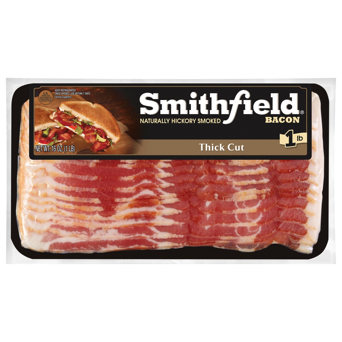 slide 1 of 3, Smithfield Thick Cut Bacon 16 oz, 1 lb