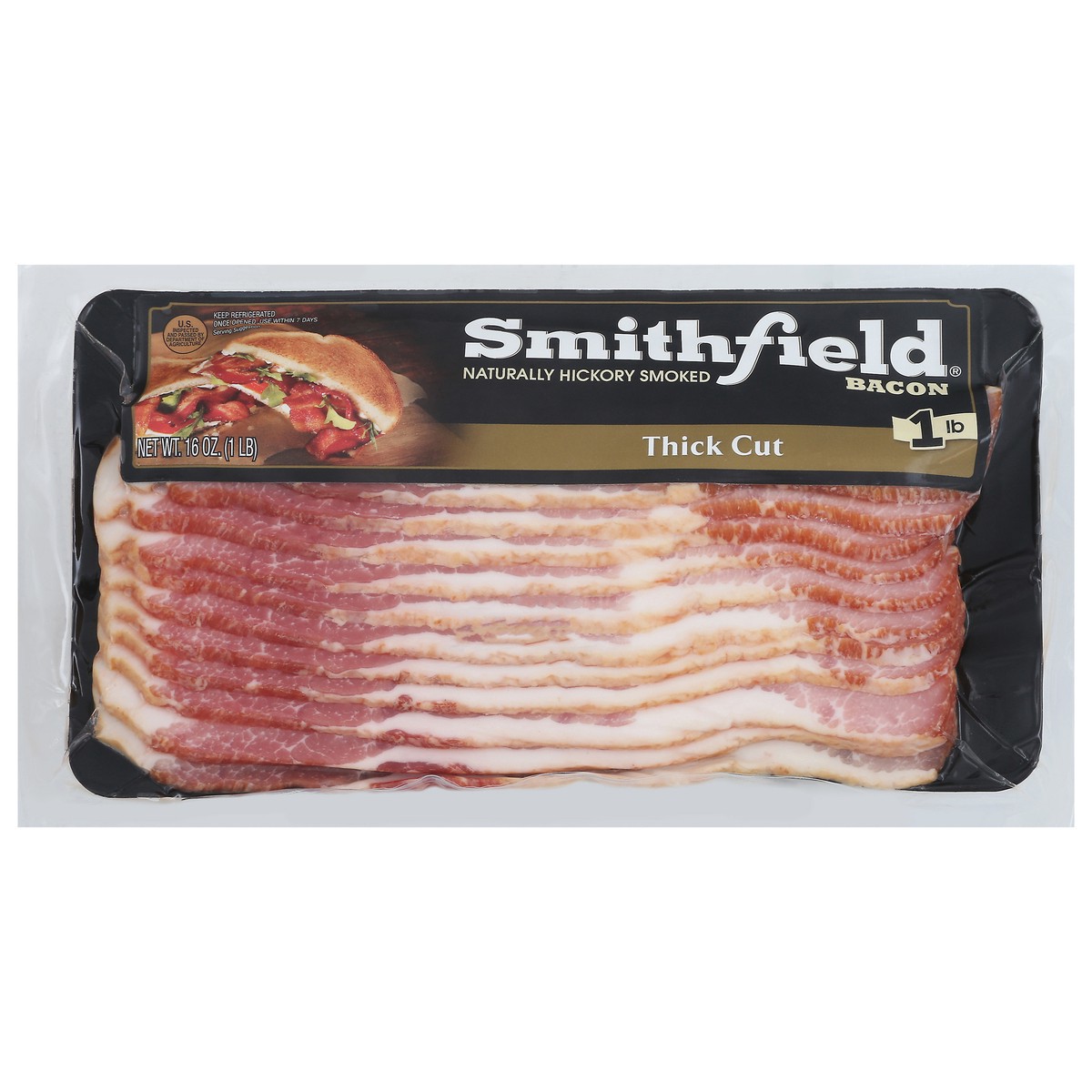 slide 1 of 3, Smithfield Thick Cut Naturally Hickory Smoked Bacon 16 oz, 16 oz