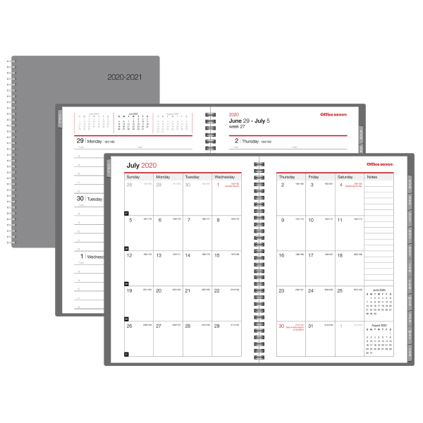 slide 1 of 4, Office Depot Weekly/Monthly Academic Planner, 8-1/2'' X 11'', 30% Recycled, Gray, July 2020 To June 2021, 1 ct