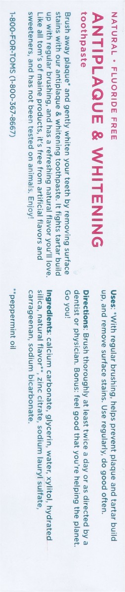slide 12 of 16, Tom's Tom’s of Maine Antiplaque and Whitening Toothpaste, Fluoride Free, Peppermint, Single, 4.5 Oz, 4.5 oz