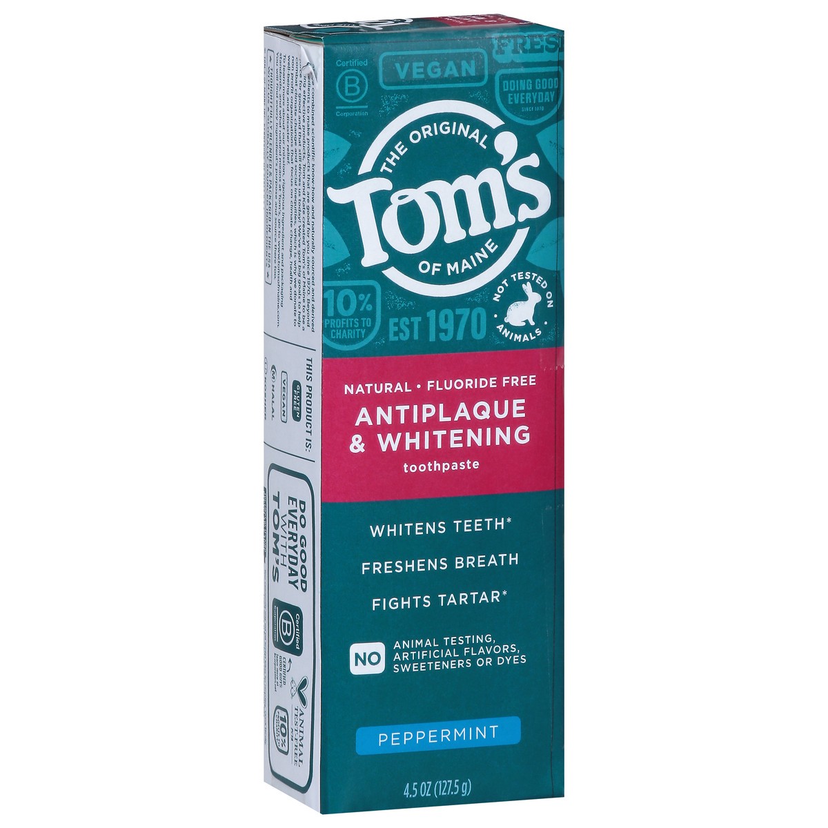 slide 14 of 16, Tom's Tom’s of Maine Antiplaque and Whitening Toothpaste, Fluoride Free, Peppermint, Single, 4.5 Oz, 4.5 oz