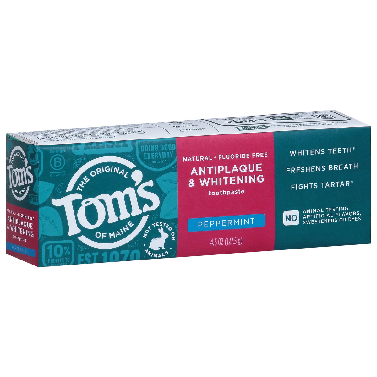 slide 11 of 16, Tom's Tom’s of Maine Antiplaque and Whitening Toothpaste, Fluoride Free, Peppermint, Single, 4.5 Oz, 4.5 oz
