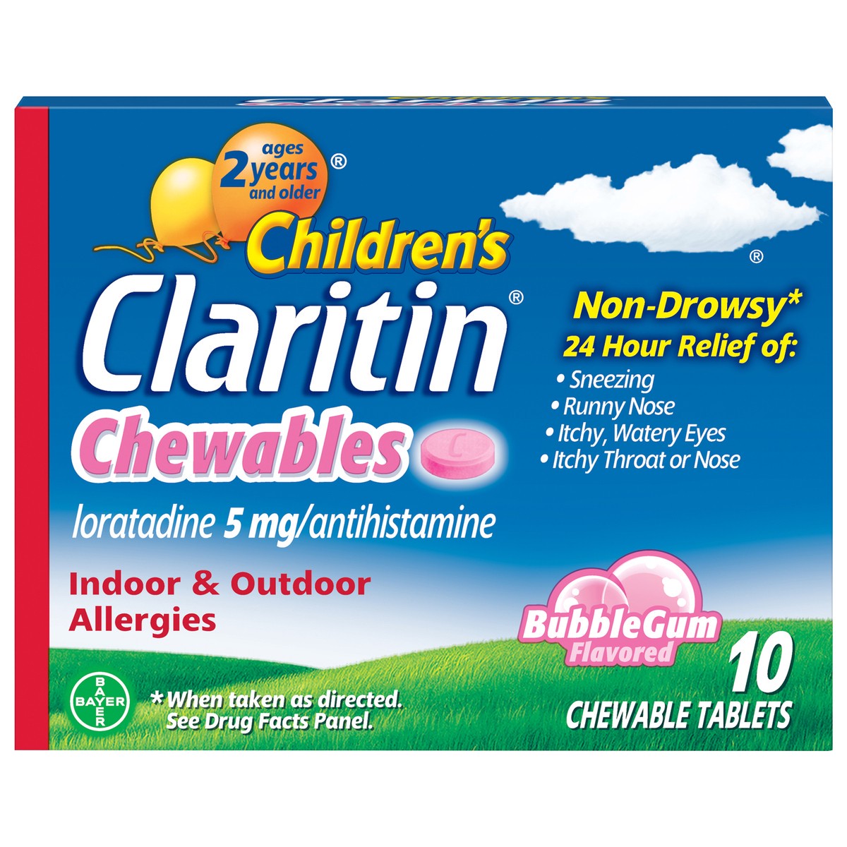 slide 1 of 7, Claritin Bubble Gum Child Chew Tabs, 10 ct