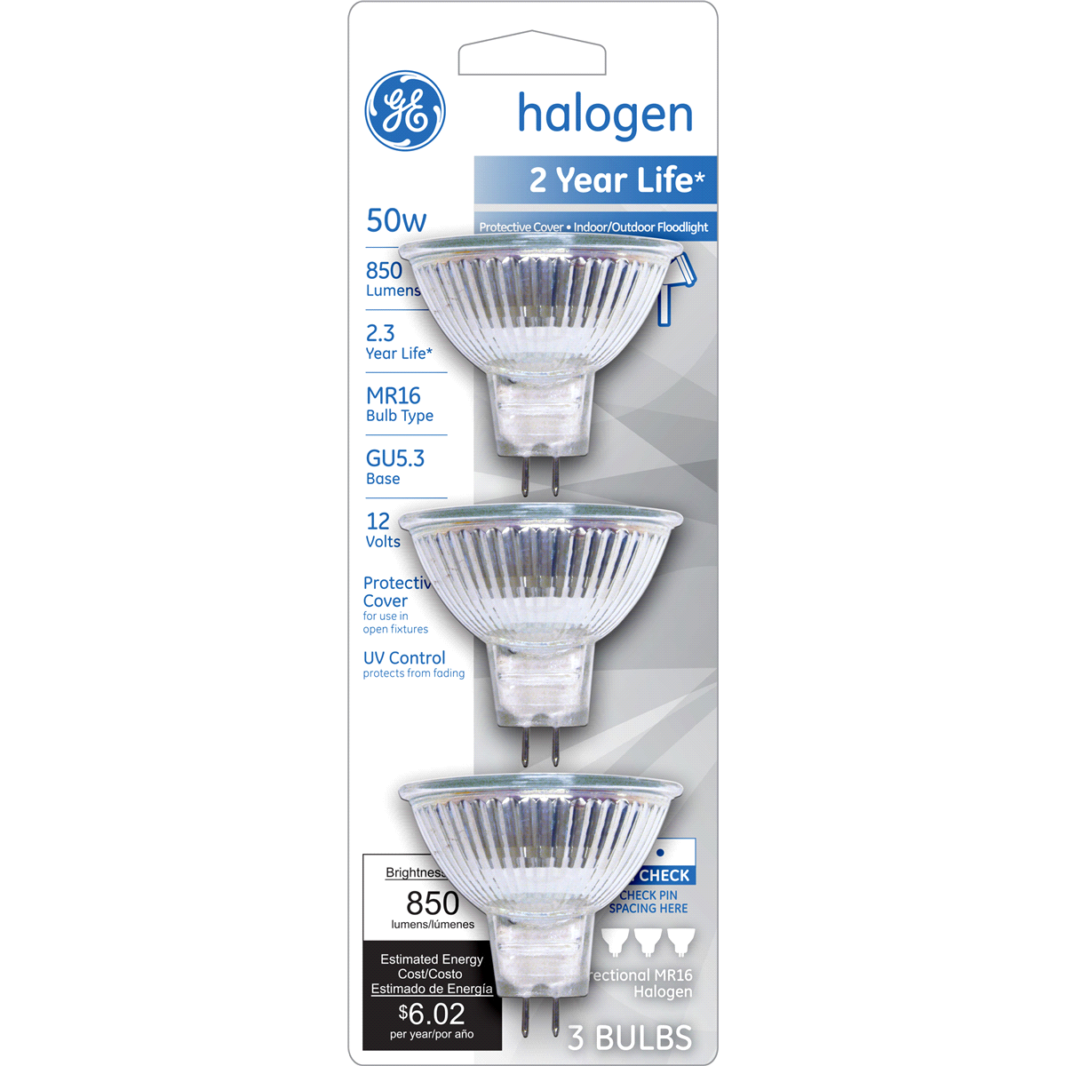 slide 1 of 1, GE halogen 50 watt MR, 3 ct