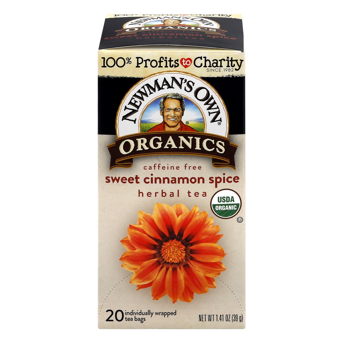 slide 1 of 1, Newman's Own Organics Caffeine Free Sweet Cinnamon Spice Herbal Tea 20 Bags, 20 ct