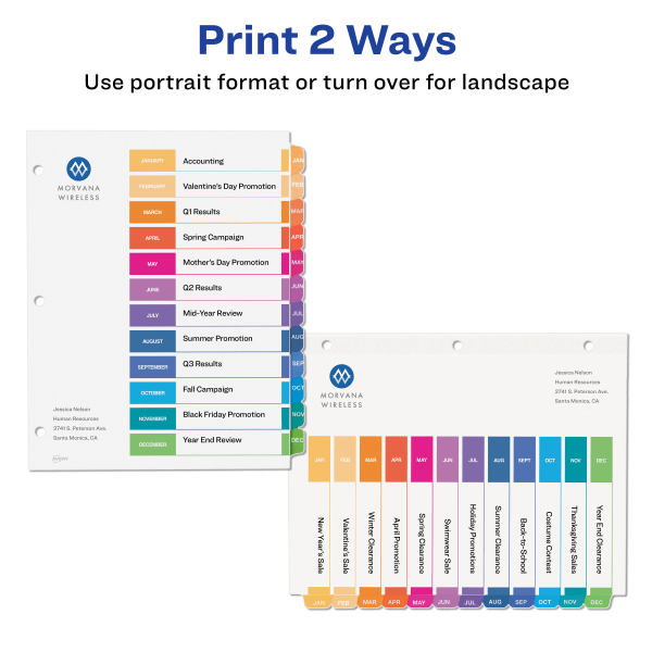 slide 7 of 9, Avery® Ready Index® Dividers, Jan-Dec Tab & Customizable Table of Contents, 8-1/2"" x 11"", Multicolor, 12 Dividers Per Pack, Set Of 6 Packs, 1 ct