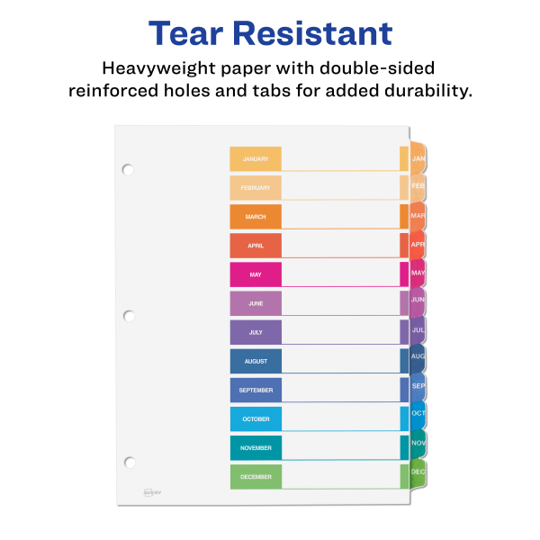 slide 3 of 9, Avery® Ready Index® Dividers, Jan-Dec Tab & Customizable Table of Contents, 8-1/2"" x 11"", Multicolor, 12 Dividers Per Pack, Set Of 6 Packs, 1 ct