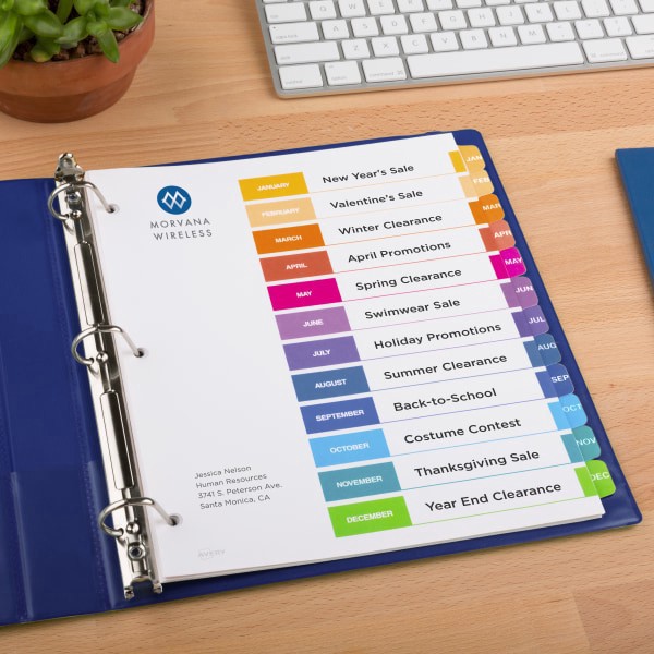 slide 6 of 9, Avery® Ready Index® Dividers, Jan-Dec Tab & Customizable Table of Contents, 8-1/2"" x 11"", Multicolor, 12 Dividers Per Pack, Set Of 6 Packs, 1 ct