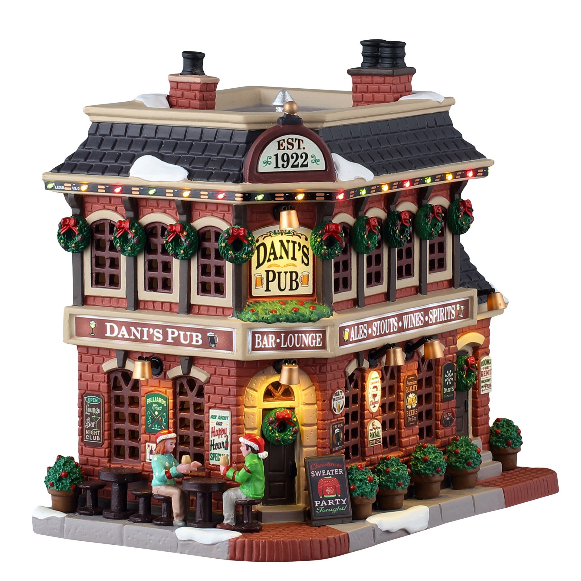 slide 3 of 3, Lemax Caddington Village Dani's Pub, 7.09 in x 7.48 in x 4.72 in