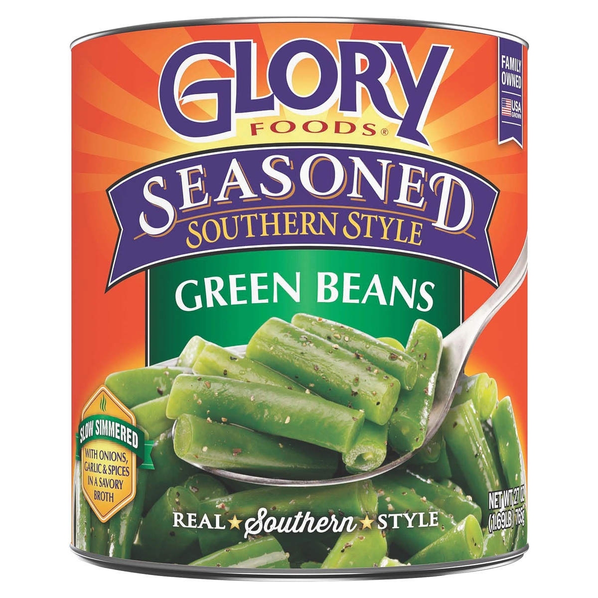 slide 1 of 1, Glory Foods Seasoned Southern Style Green Beans, 27 oz