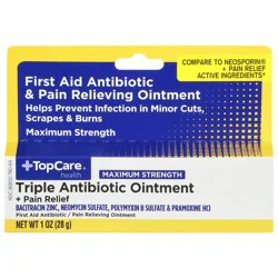 TopCare Health Maximum Strength Triple Antibiotic Ointment + Pain Relief 1 oz