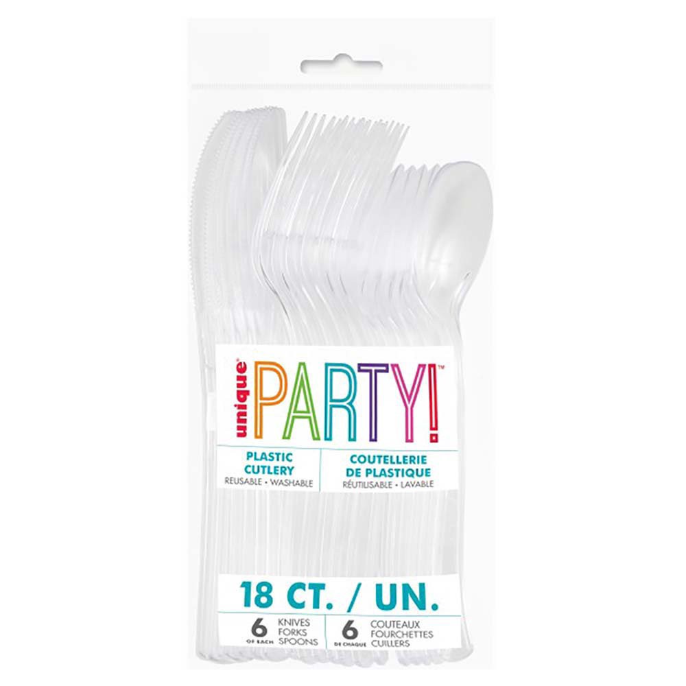 slide 1 of 1, Unique Clear Solid Assorted Plastic Cutlery, 18 ct