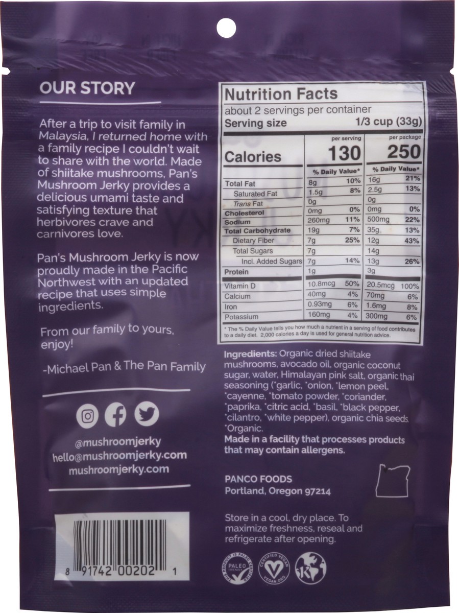 slide 10 of 14, Pan's Zesty Thai Mushroom Jerky 2.2 oz, 2.2 oz