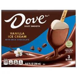DOVE Vanilla Ice Cream Bars Coated With Milk Chocolate, Individually Wrapped Dessert, 3 Pack, 2.89 Oz Bars