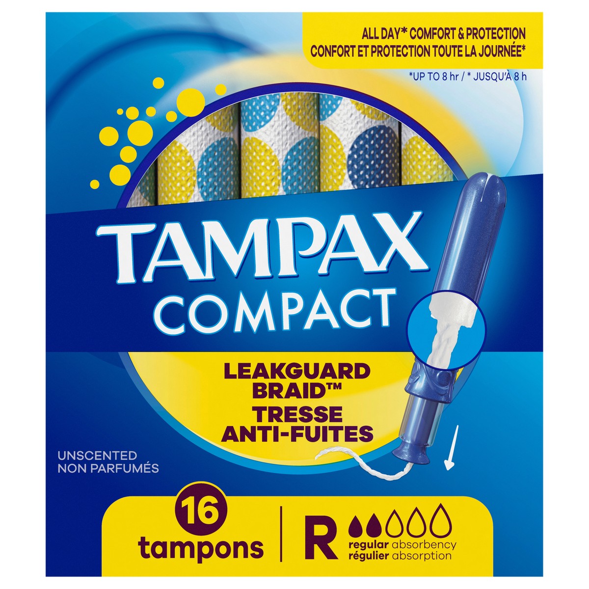 slide 1 of 4, Tampax Compact Pearl Tampons, with LeakGuard Braid & Extendable Applicator, Regular Absorbency, Compact Extendable Applicator, Unscented, 16 Count, 1 ct
