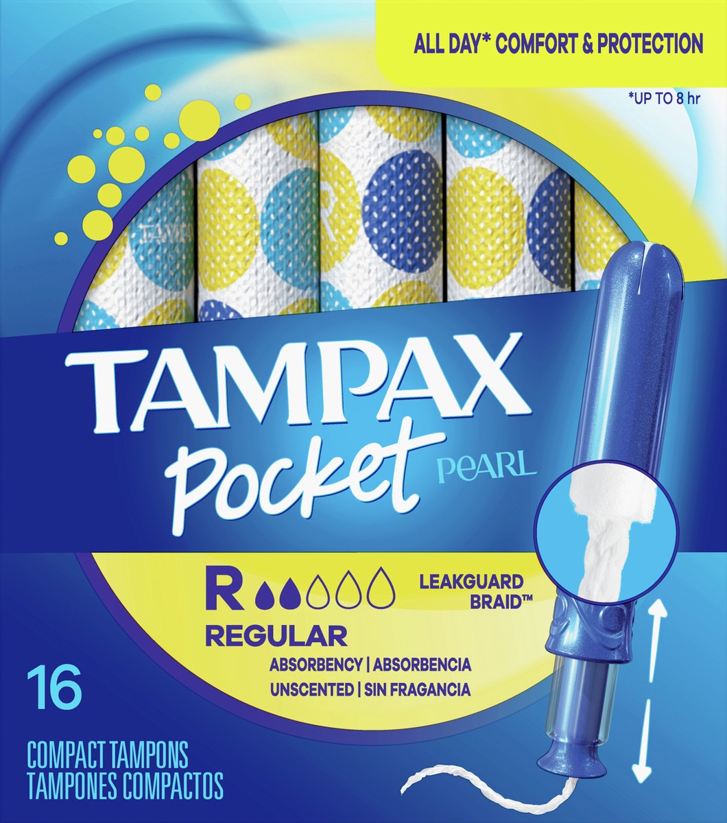 slide 1 of 4, Tampax Pocket Pearl Compact Regular Absorbency Unscented Tampons 16 ea, 1 ct