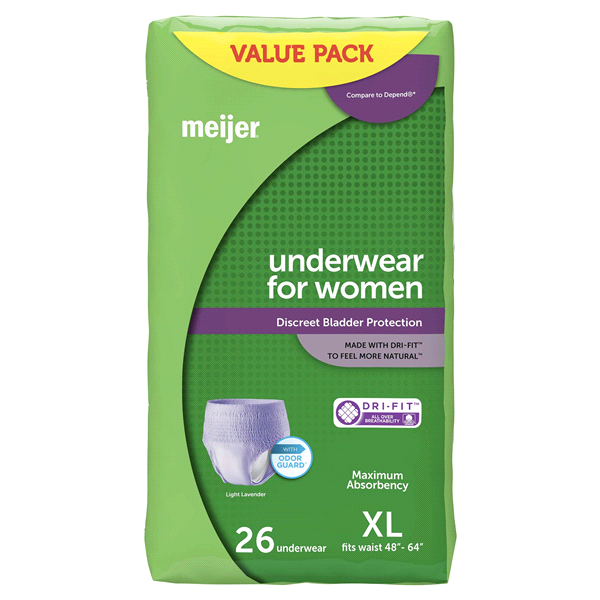 slide 12 of 17, Meijer Underwear for Women, Maximum Absorbency, Light Lavender XL, 26 ct