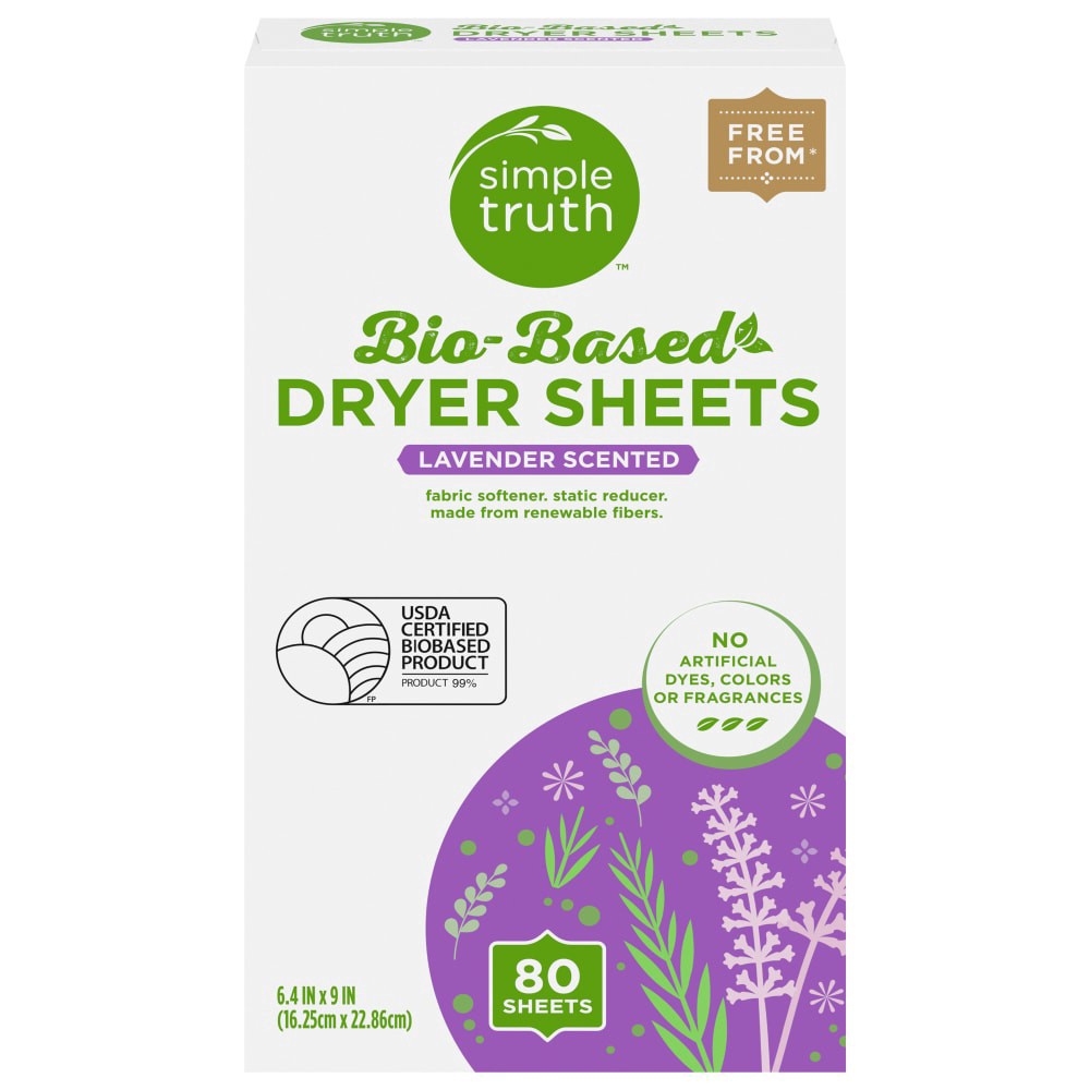 slide 1 of 2, Simple Truth Bio-Based Lavender Scented Dryer Sheets, 80 ct