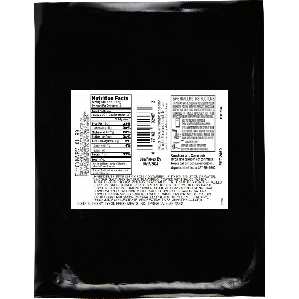 slide 4 of 6, Tyson Birria Seasoned Diced Beef Boneless Ready to Cook, 56.70 g