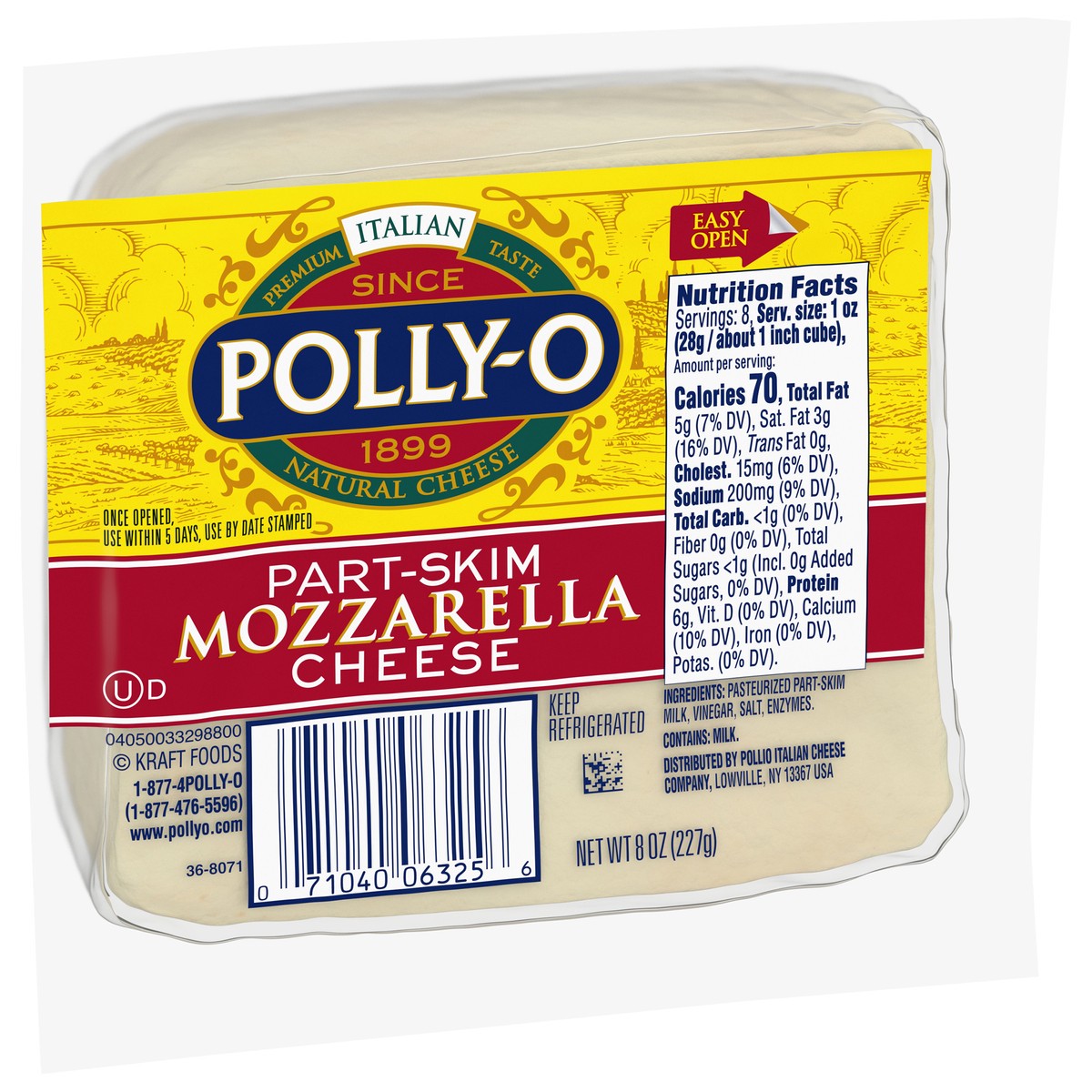 slide 7 of 10, Polly-O Part-Skim Mozzarella Cheese Chunk, 8 oz Pack, 8 oz