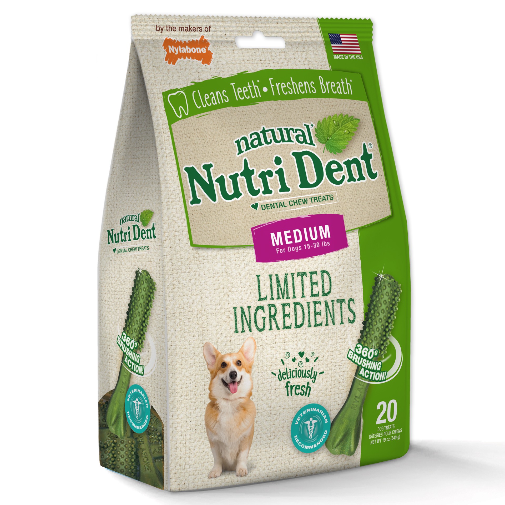 slide 3 of 10, Nylabone Nutri Dent Fresh Breath Flavored Dental Chews Medium - 15 lbs. to 30 lbs.(20 Count), 19 oz