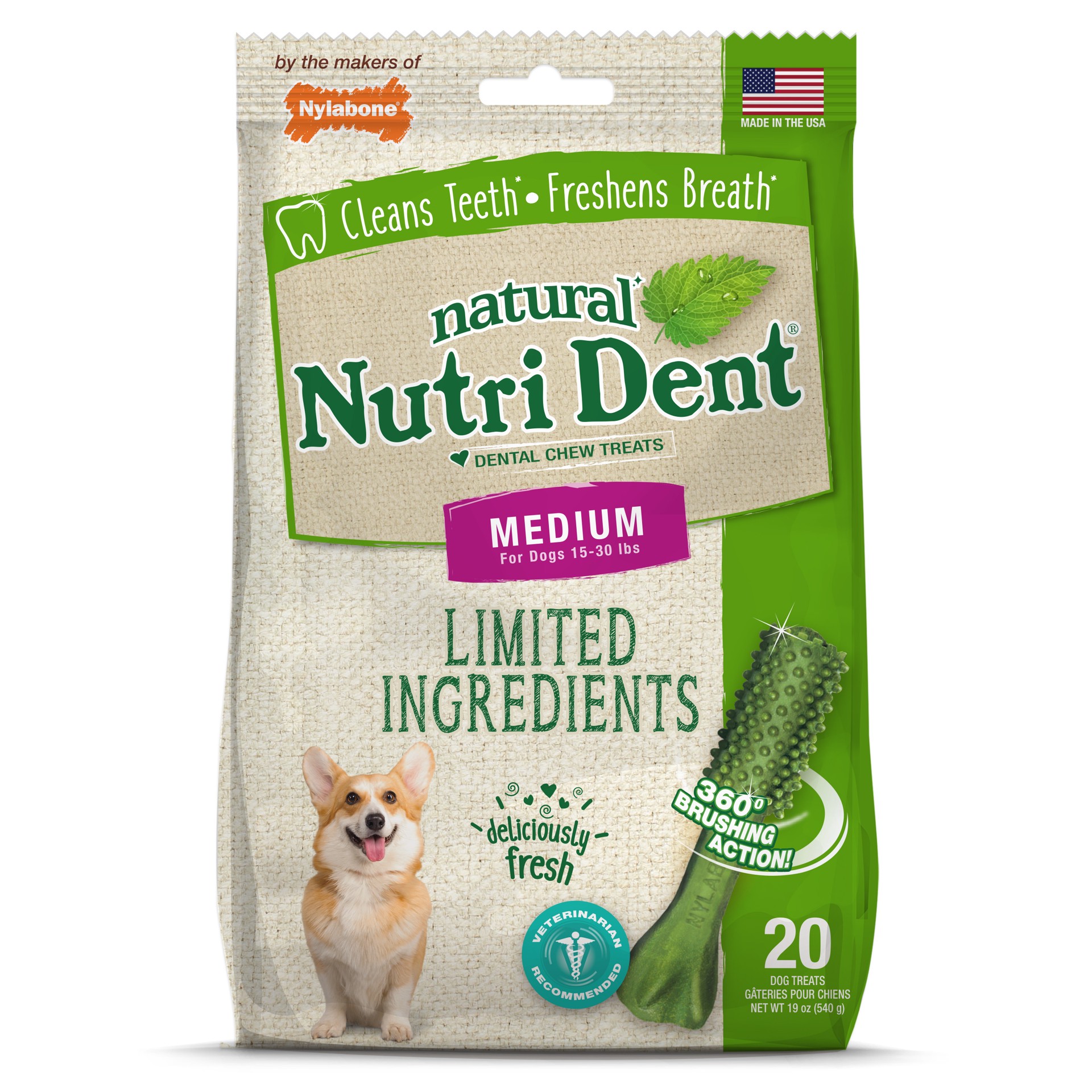 slide 1 of 10, Nylabone Nutri Dent Fresh Breath Flavored Dental Chews Medium - 15 lbs. to 30 lbs.(20 Count), 19 oz