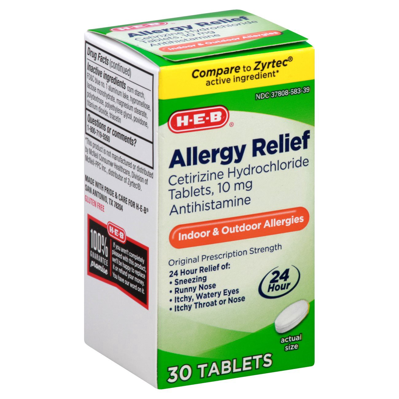 slide 1 of 1, H-E-B Allergy Relief Cetirizine 24 Hour Tablets – 10 mg, 30 ct