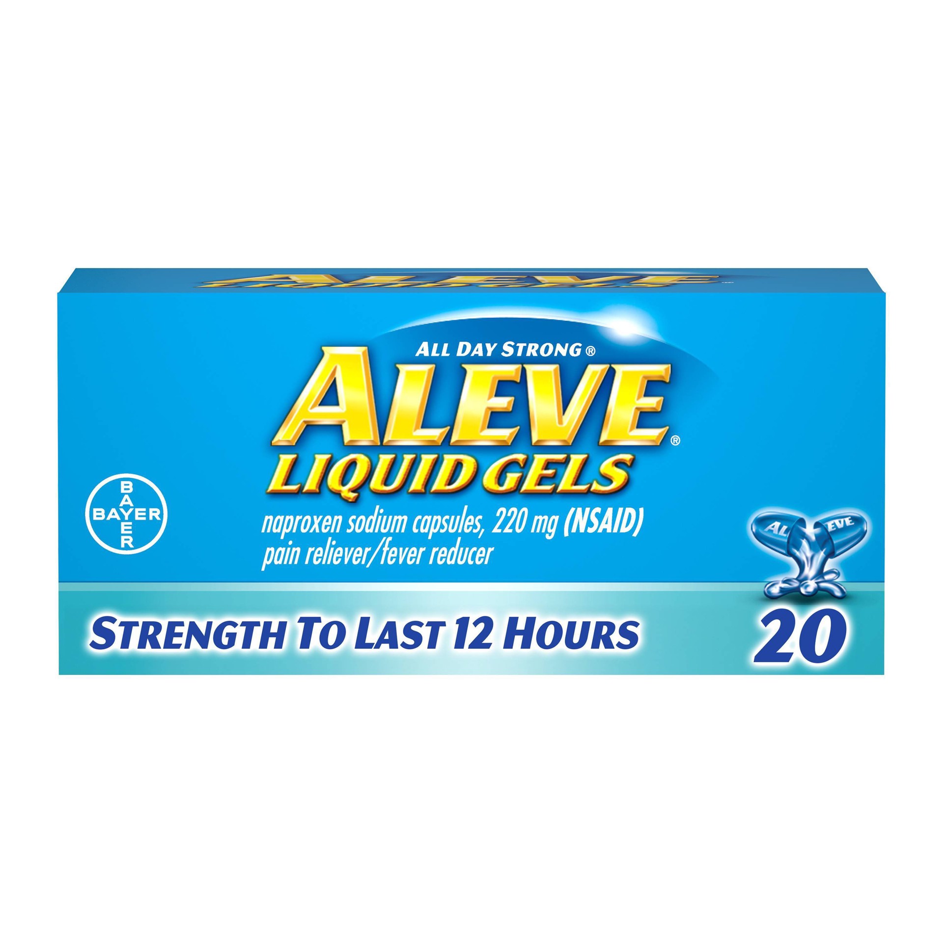 slide 1 of 1, Aleve All Day Strong Pain Reliever Fever Reducer Liquid Gels, 20 ct