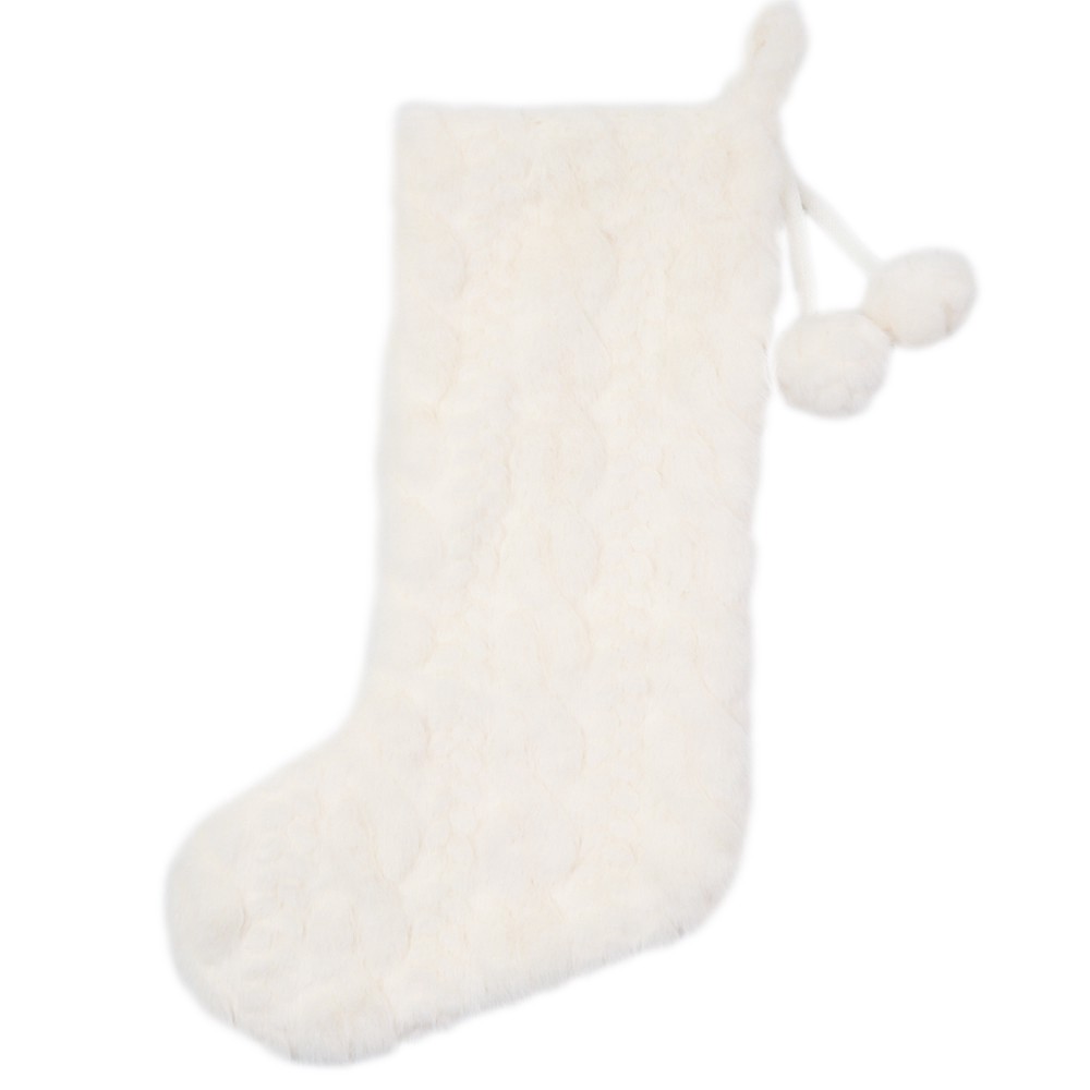 slide 3 of 3, 18" White Faux Fur Stocking With Pom Poms By Ashland, 18 in