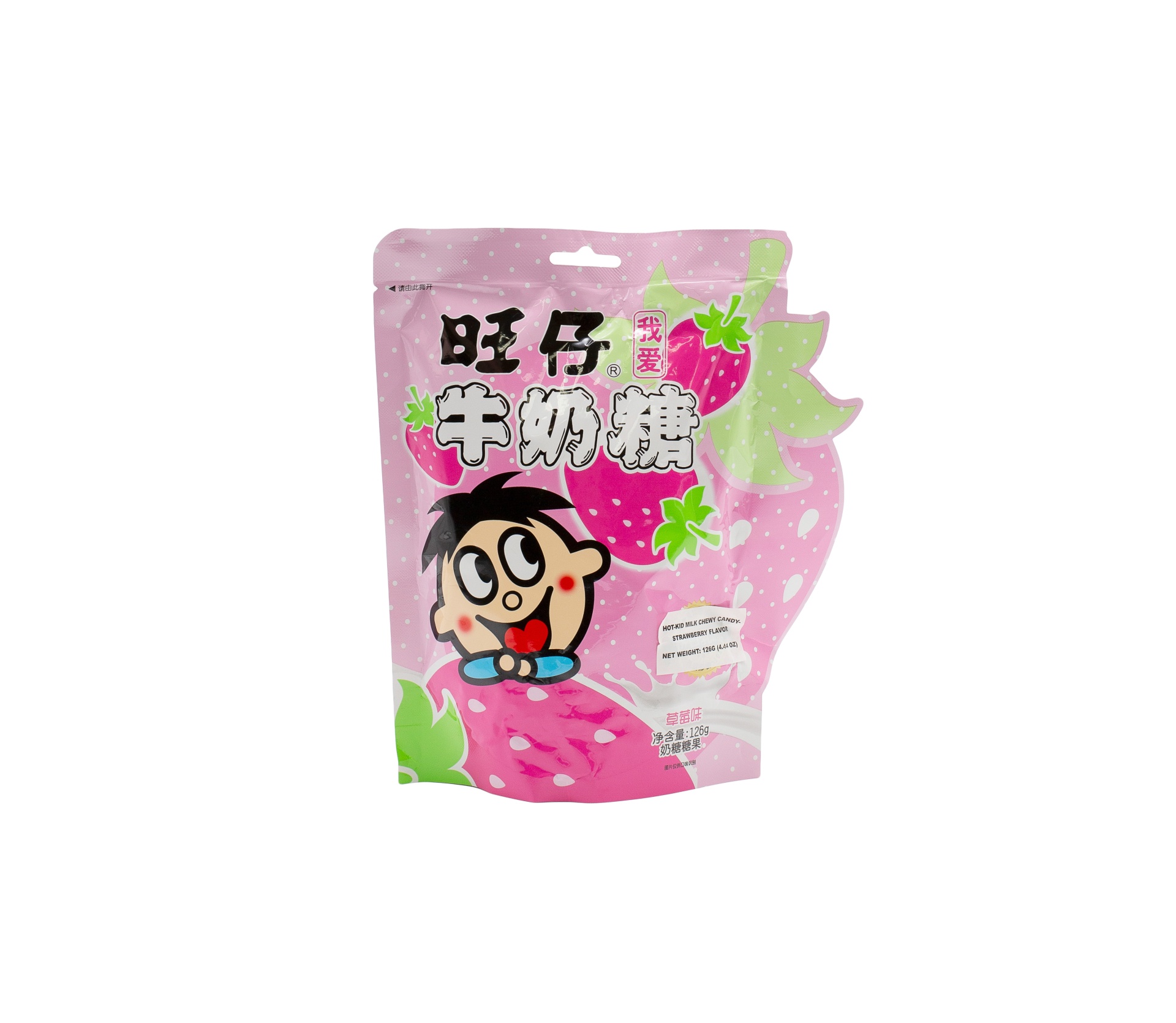 slide 1 of 1, Want-Want Hot-Kid Chewy Strawberry Milk Candy, 126 gram