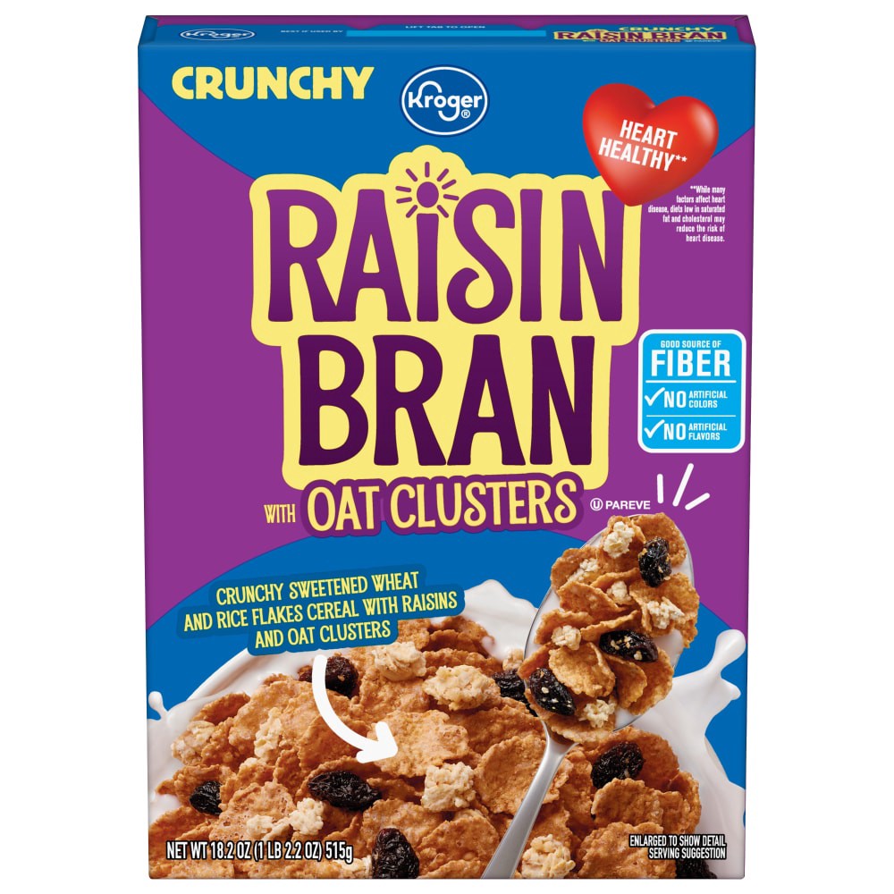 slide 2 of 3, Kroger Raisin Bran With Oat Clusters, 18.2 oz