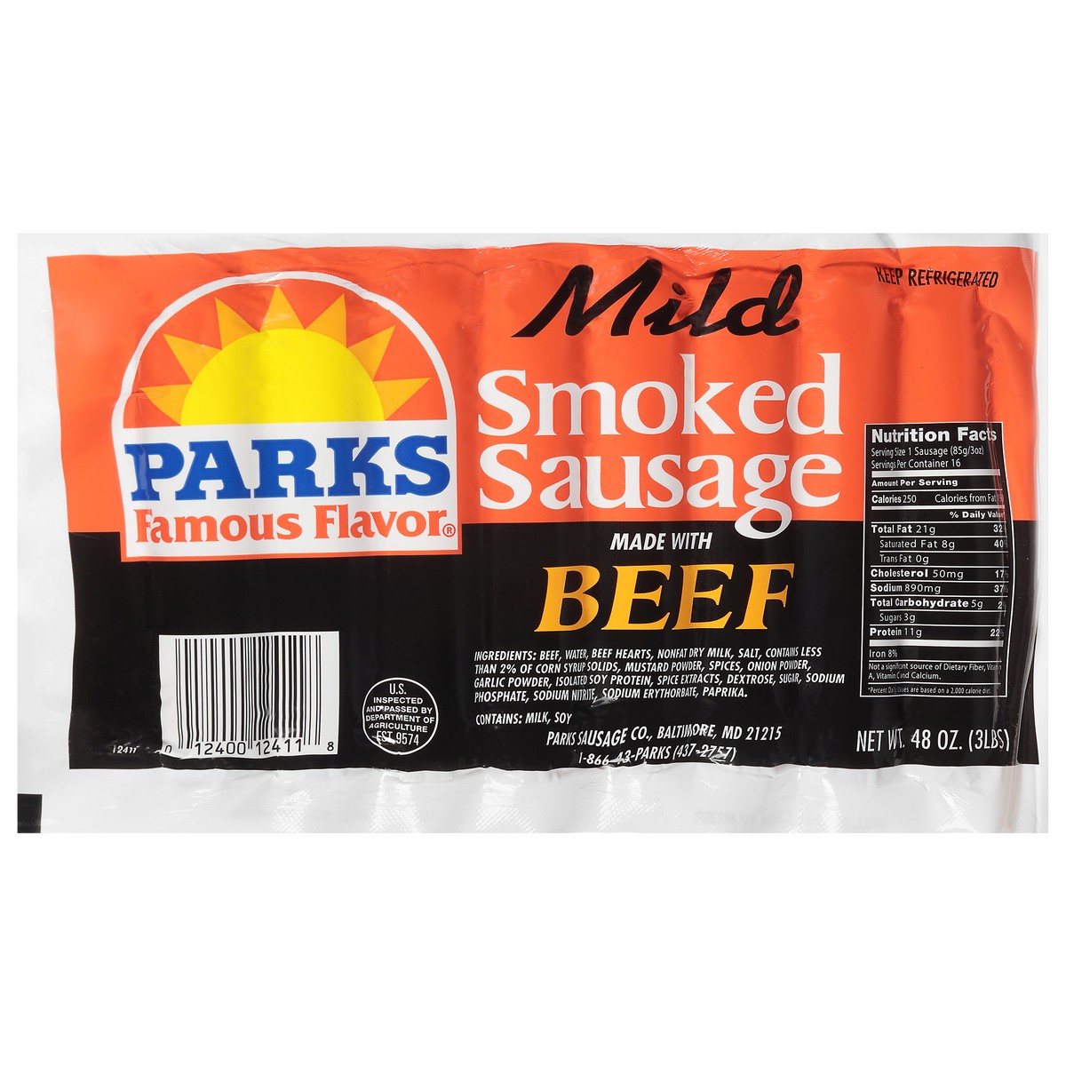 slide 12 of 14, Parks Famous Flavor Smoked Mild Sausage 48 oz, 48 oz