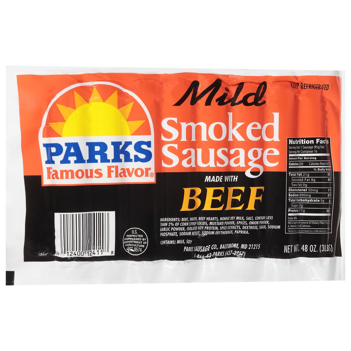 slide 7 of 14, Parks Famous Flavor Smoked Mild Sausage 48 oz, 48 oz