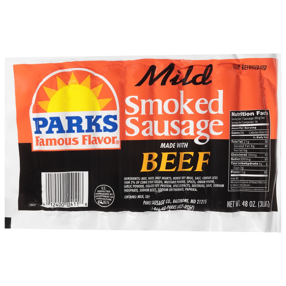 slide 5 of 14, Parks Famous Flavor Smoked Mild Sausage 48 oz, 48 oz